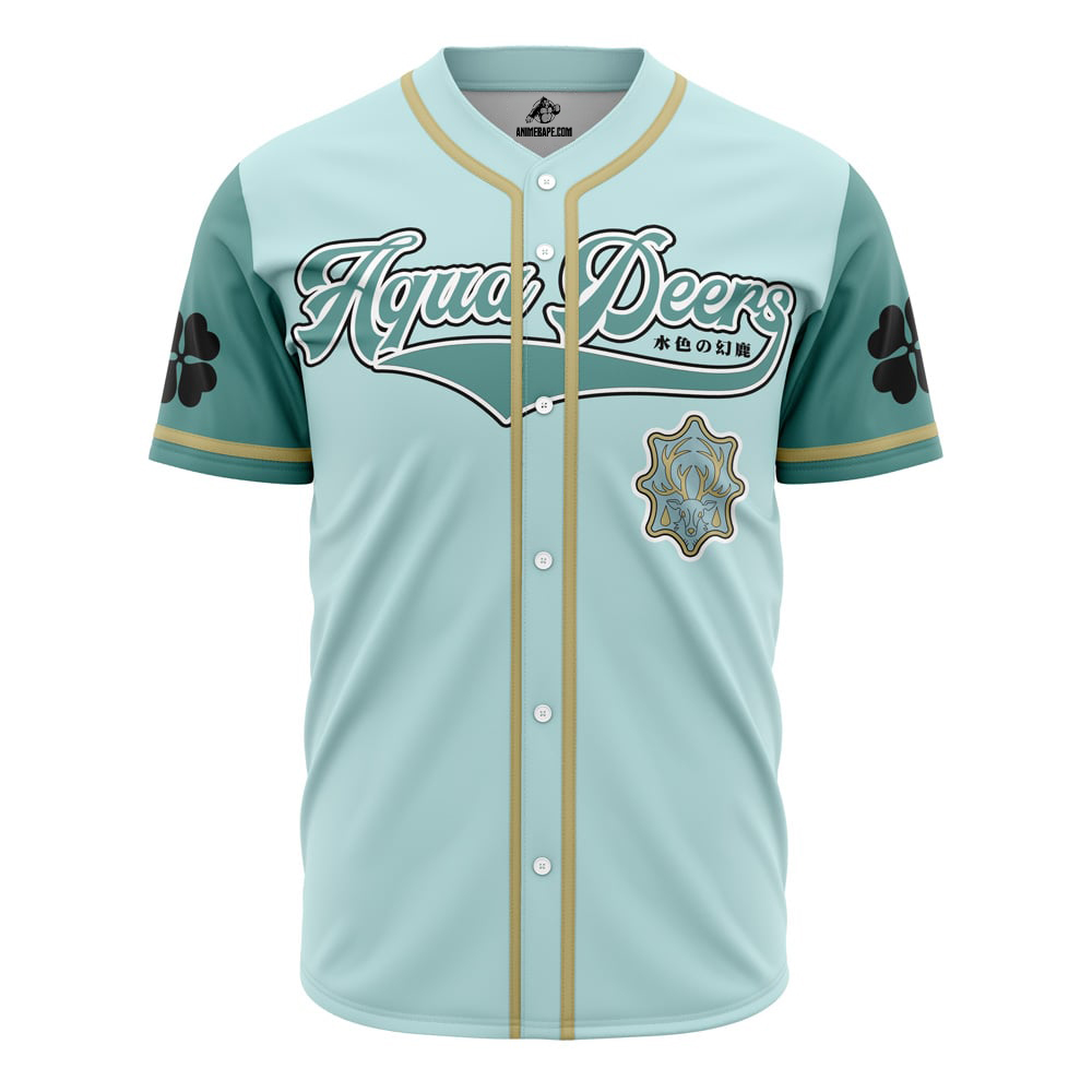 Aqua Deers Black Clover Custom Baseball Jersey - Otaku Hall