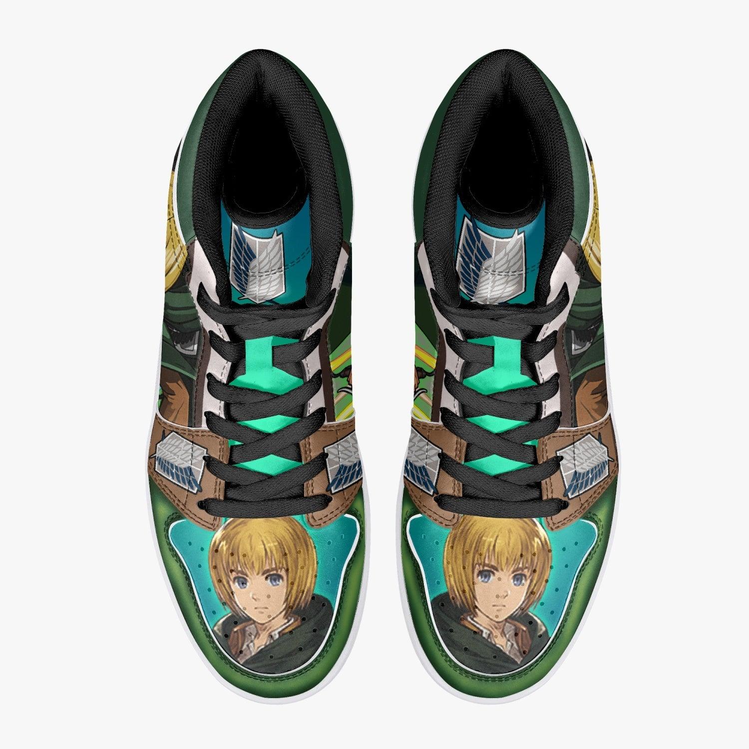 Alternative view of Armin Arlert Survey Corps Shingeki no Kyojin V2 Custom Sneaker Mid 1 Basketball Shoes - Otaku Hall