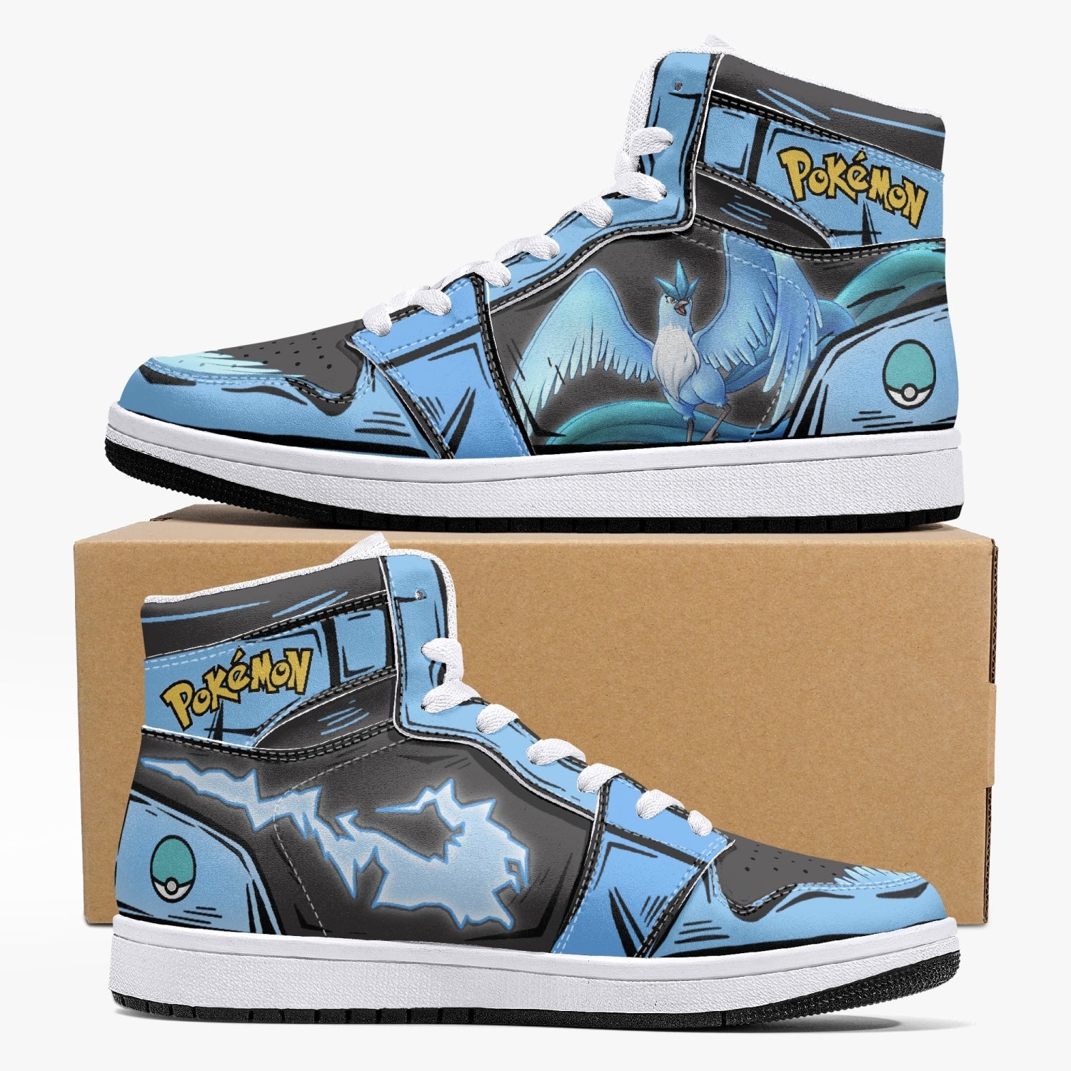 Alternative view of Articuno Pokemon Custom Sneaker Mid 1 Basketball Shoes - Otaku Hall