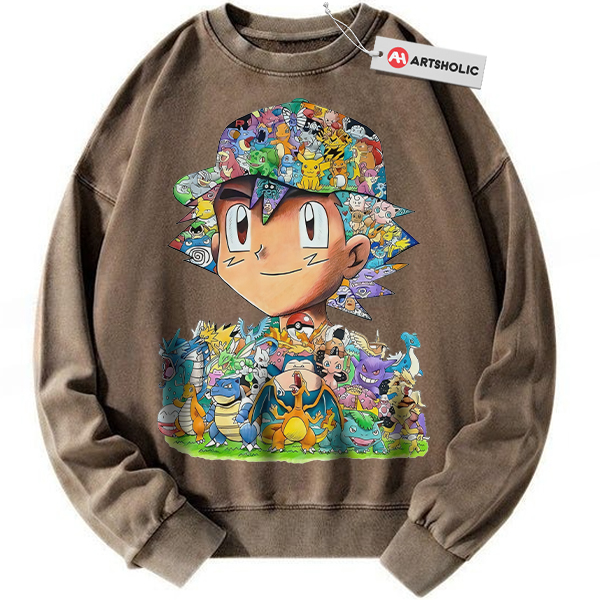 Alternative view of Ash Ketchum Sweatshirt, Pokemon Sweatshirt, PKM Sweatshirt, Anime Sweatshirt, Vintage Sweatshirt