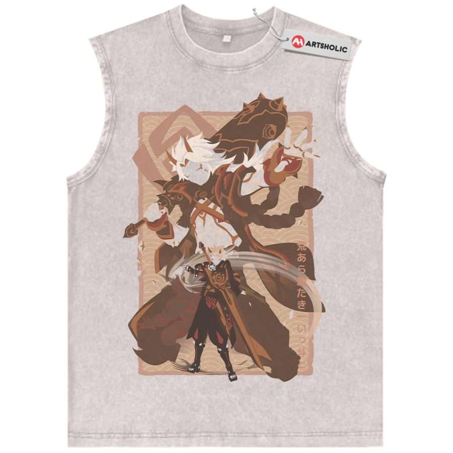 Alternative view of Ataraki Itto Tank Top, Genshin Impact Tank Top, Game Tank Top, Vintage Tank Top