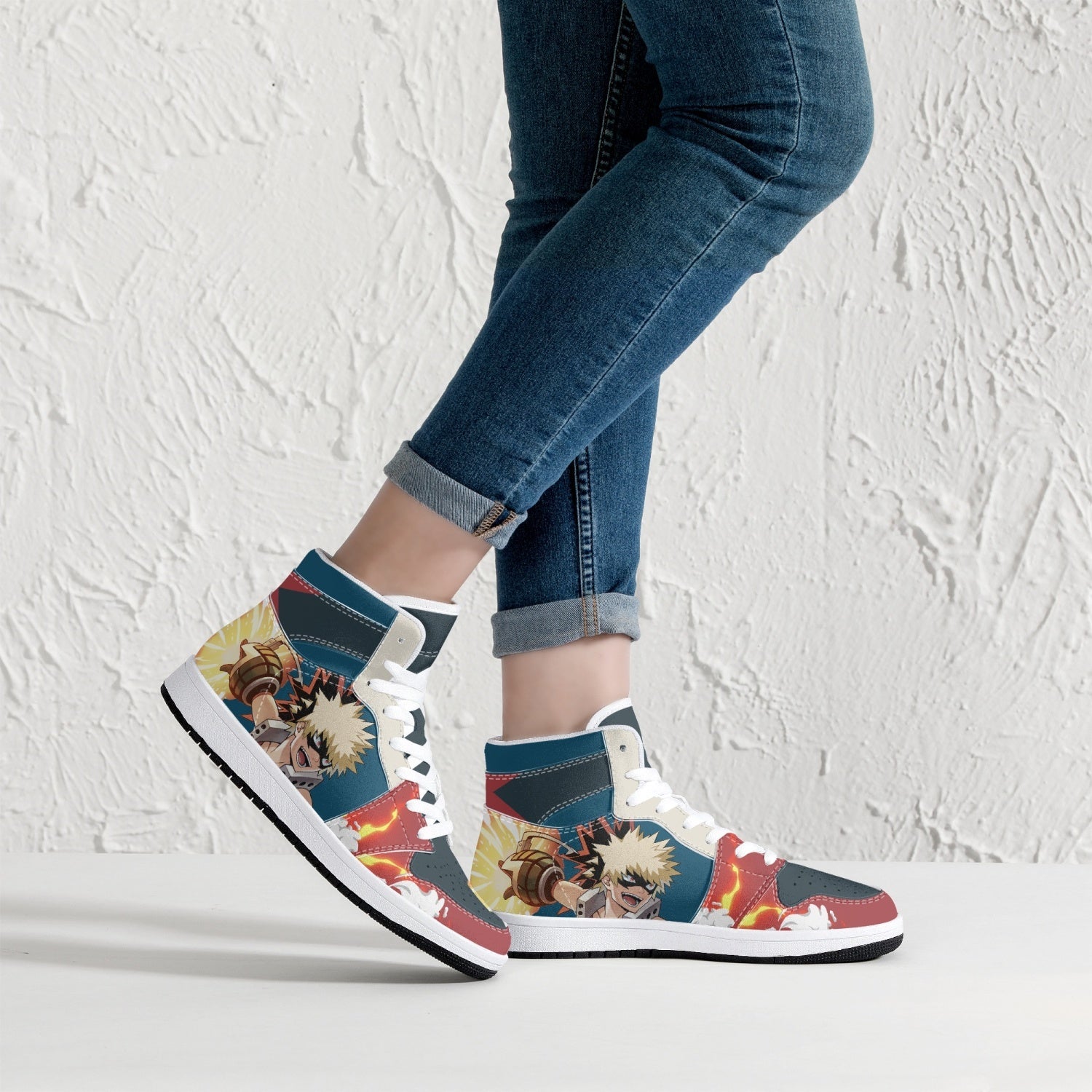 Alternative view of Bakugo Hand My Hero Academia Custom Sneaker Mid 1 Basketball Shoes - Otaku Hall