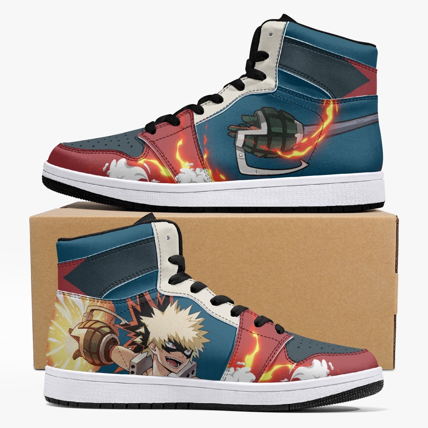 Bakugo Hand My Hero Academia Custom Sneaker Mid 1 Basketball Shoes - Otaku Hall