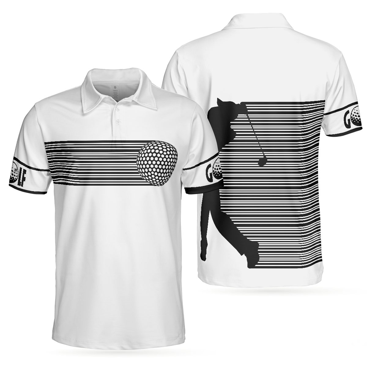 Black and White Stripes Barcode Golfing Polo Shirt, Golfer Hard Swing Polo Shirt, Best Golf Shirt For Men