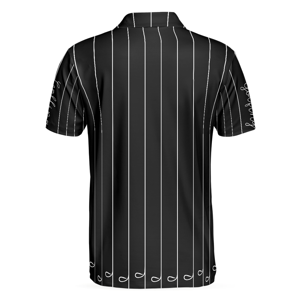 Alternative view of Black & White Single Line Continuous Golfer Shirt Polo Shirt, Vertical Lines Golfing Polo Shirt, Best Golf Shirt For Men