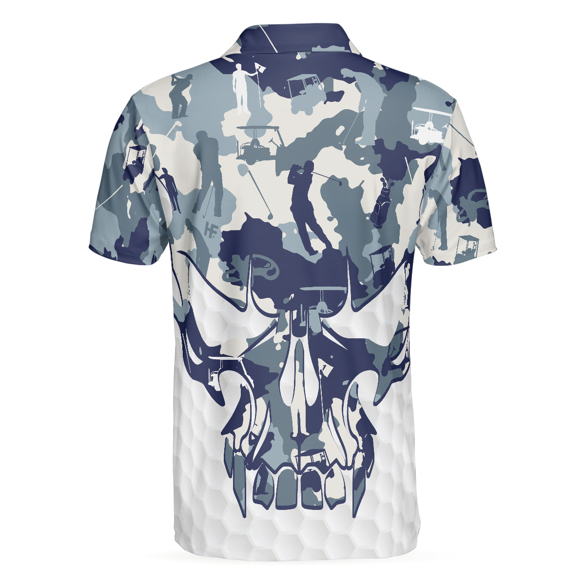 Alternative view of Blue And White Camouflage Golf Set Short Sleeve Skull Golf Polo Shirt, Best Camo Golf Shirt For Men