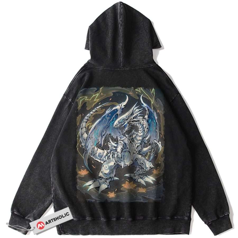 Alternative view of Blue Eyes White Dragon Hoodie, Anime Hoodie, Vintage Hoodie