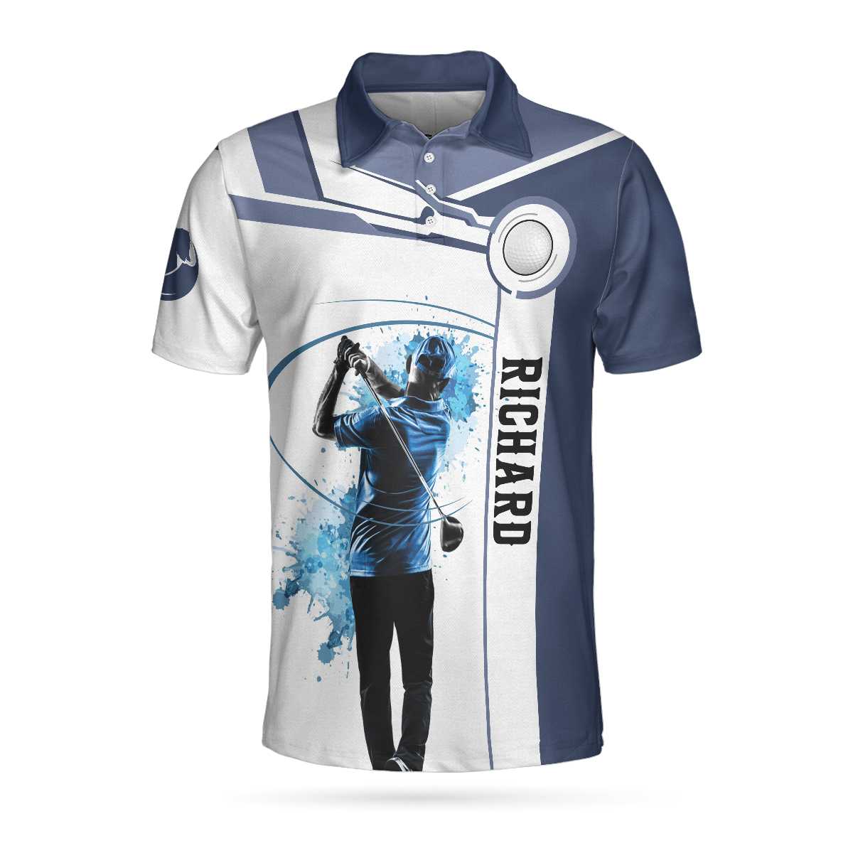 Blue Golf Lover Custom Polo Shirt, Personalized White And Blue Golf Shirt For Men