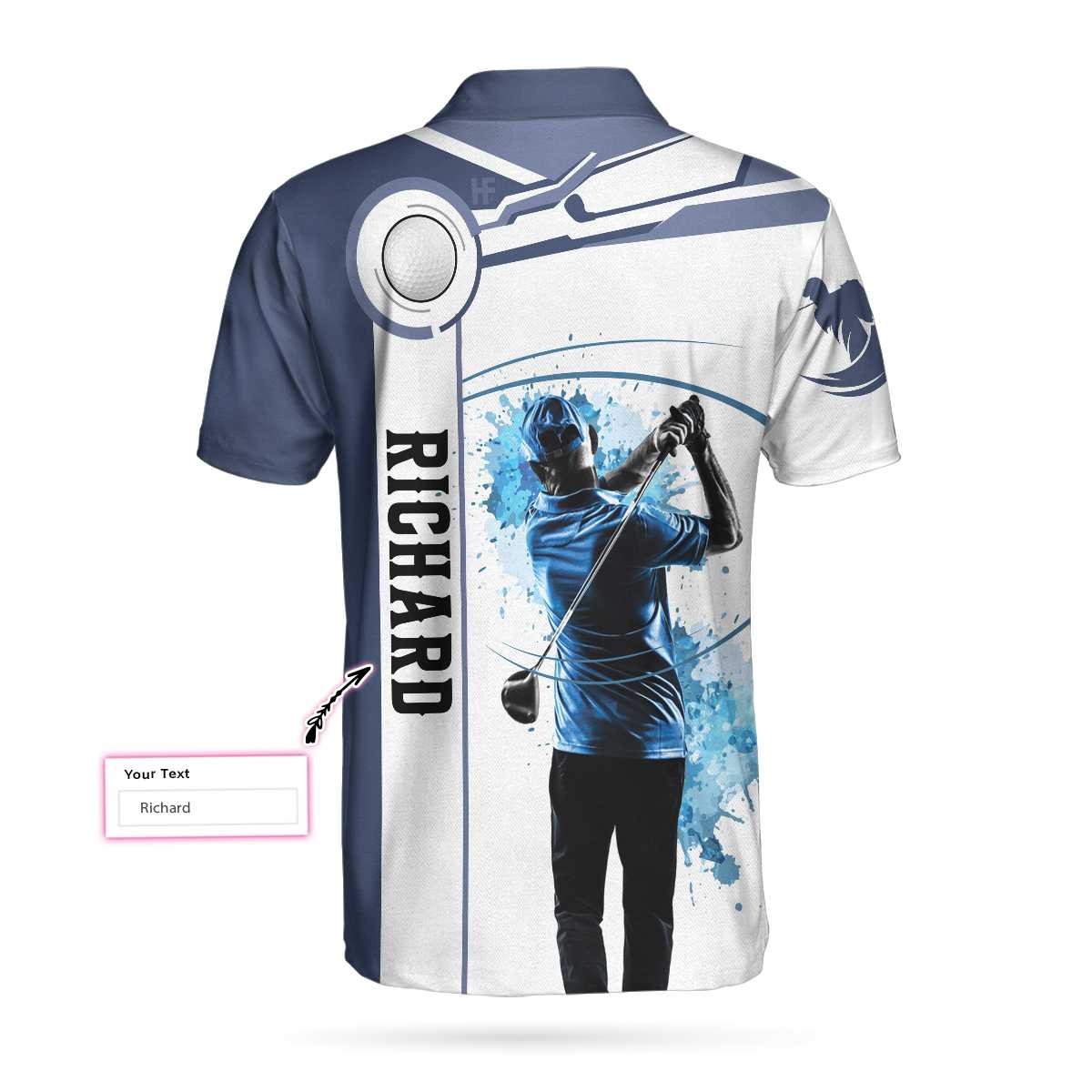 Alternative view of Blue Golf Lover Custom Polo Shirt, Personalized White And Blue Golf Shirt For Men