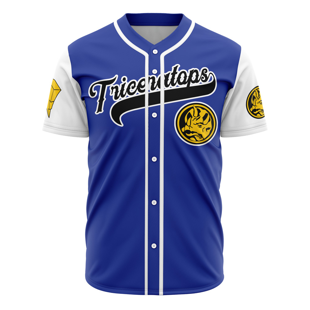 Blue Triceratops Billy Cranston Power Rangers Custom Baseball Jersey - Otaku Hall