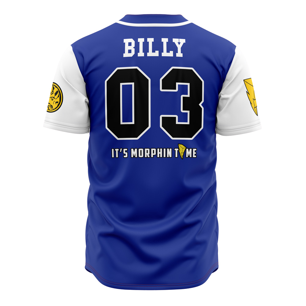 Alternative view of Blue Triceratops Billy Cranston Power Rangers Custom Baseball Jersey - Otaku Hall