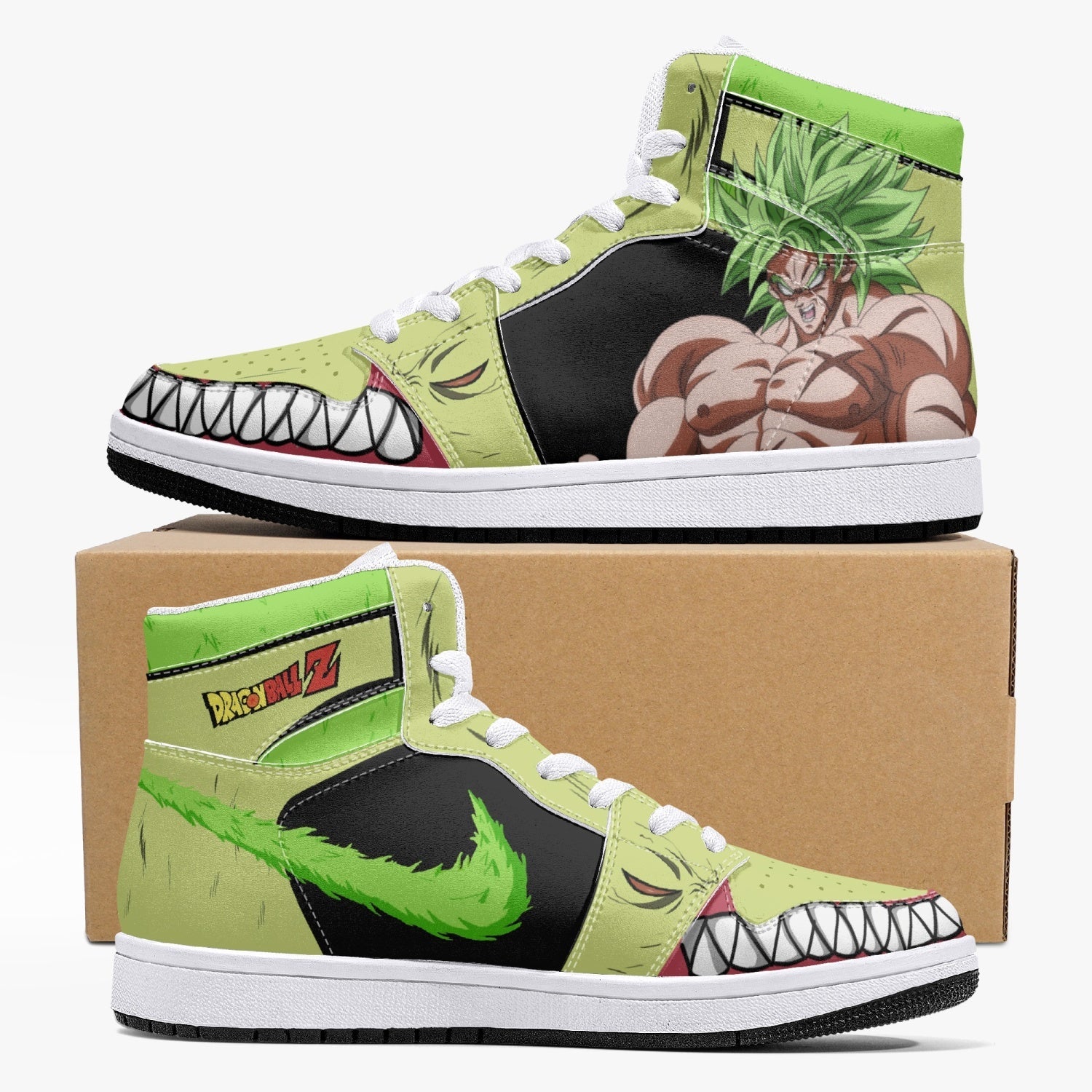 Alternative view of Broly and Ba Dragon Ball Z Custom Sneaker Mid 1 Basketball Shoes - Otaku Hall