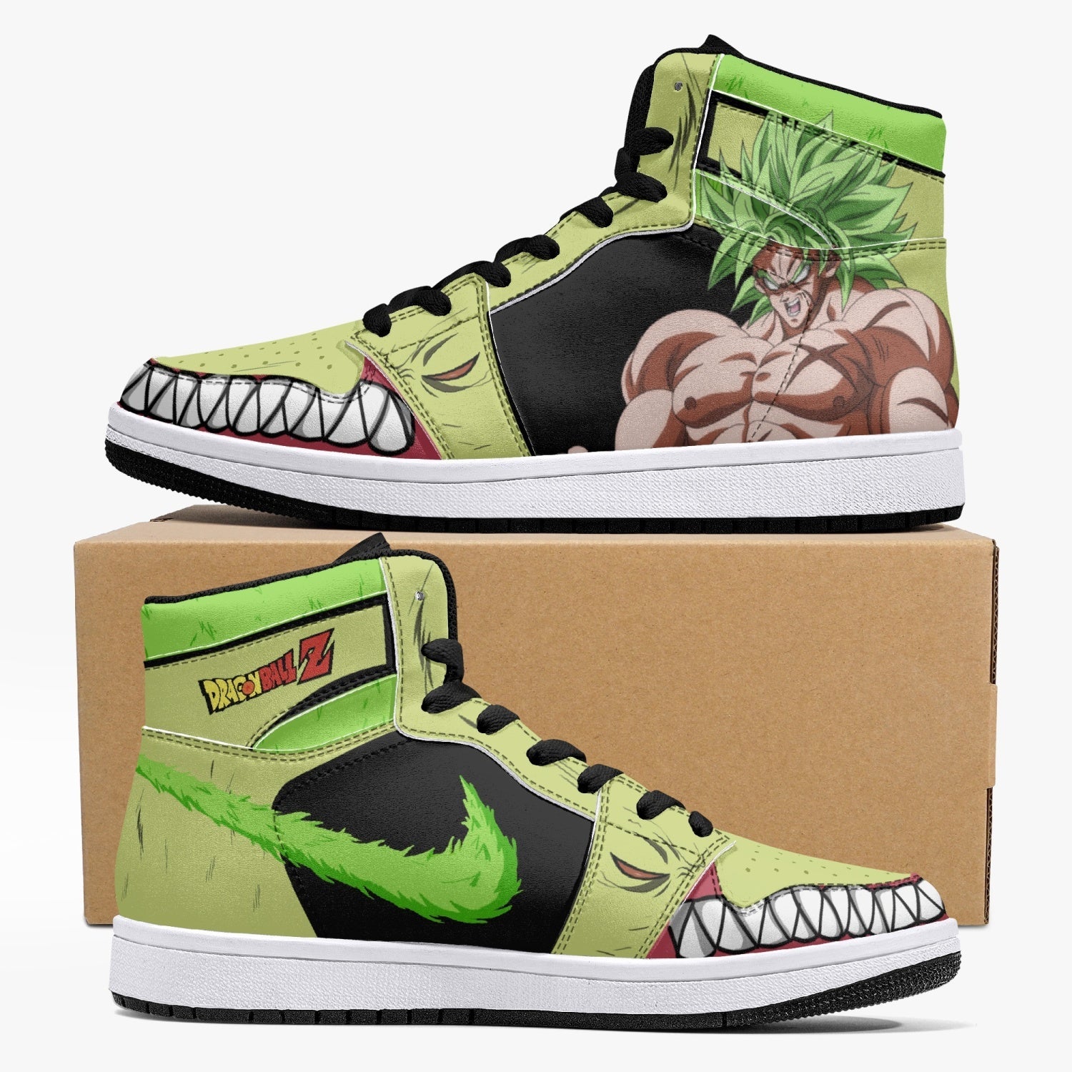 Broly and Ba Dragon Ball Z Custom Sneaker Mid 1 Basketball Shoes - Otaku Hall