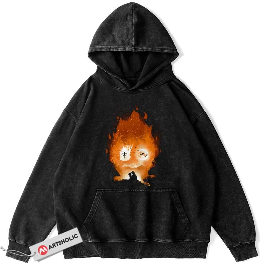 Alternative view of Calcifer Hoodie, Howl's Moving Castle Hoodie, Studio Ghibli Hoodie, Anime Hoodie, Vintage Hoodie