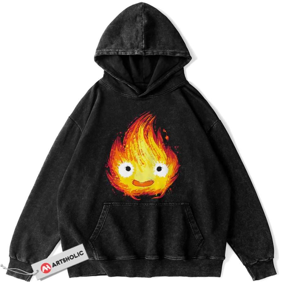 Alternative view of Calcifer Hoodie, Howl's Moving Castle Hoodie, Studio Ghibli Hoodie, Anime Hoodie, Vintage Hoodie