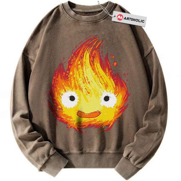 Alternative view of Calcifer Sweatshirt, Howl's Moving Castle Sweatshirt, Studio Ghibli Sweatshirt, Anime Sweatshirt, Vintage Sweater