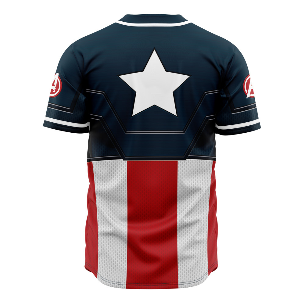 Alternative view of Captain America Cosplay Marvel Custom Baseball Jersey - Otaku Hall