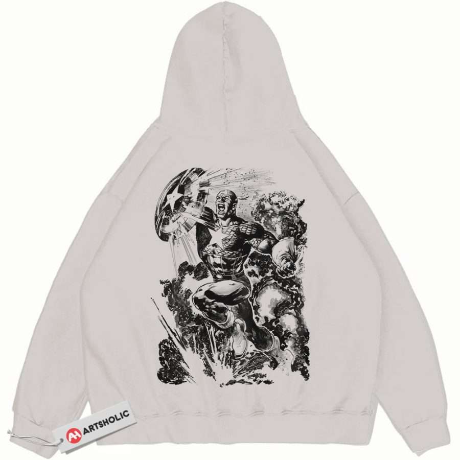 Alternative view of Captain America Hoodie, Marvel Comics Hoodie, Vintage Hoodie