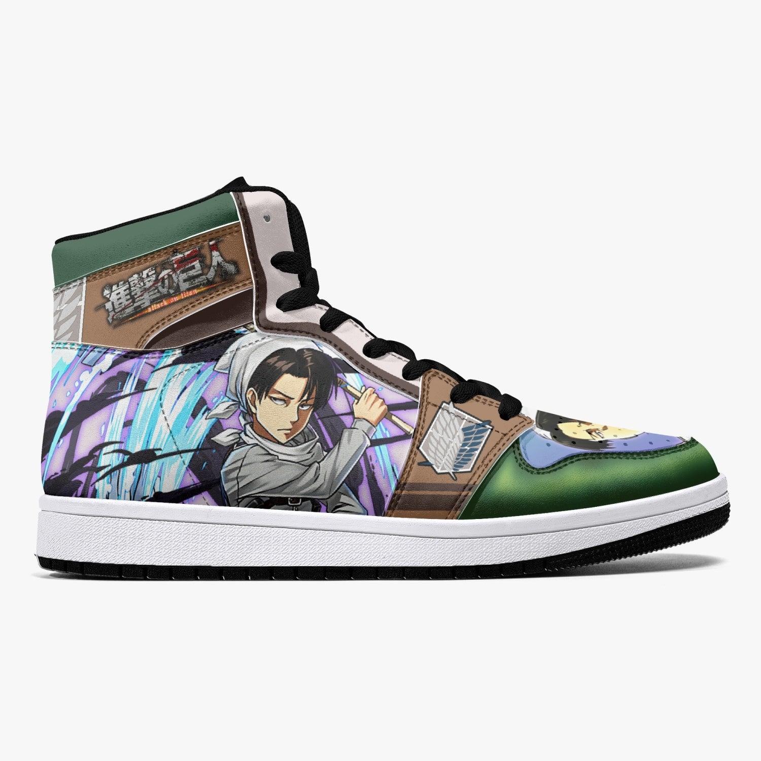 Alternative view of Captain Levi Cleaner Shingeki no Kyojin Custom Sneaker Mid 1 Basketball Shoes - Otaku Hall