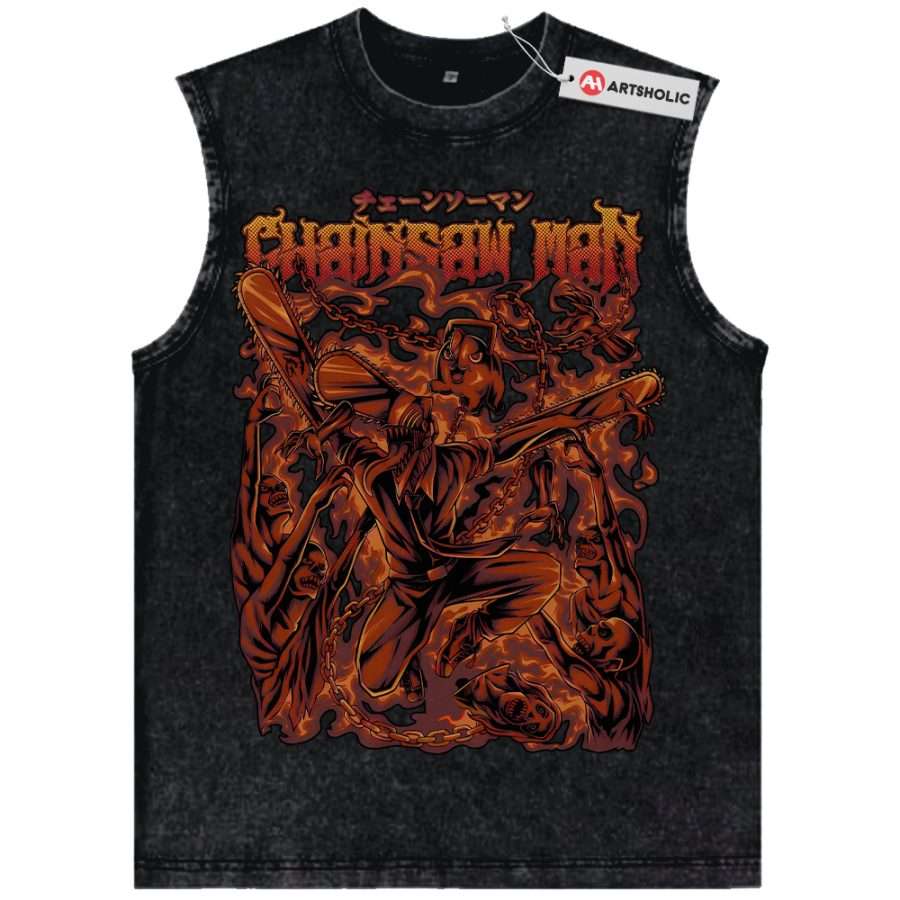 Alternative view of Chainsaw Man Tank Top. Anime Tank Top, Vintage Tank Top