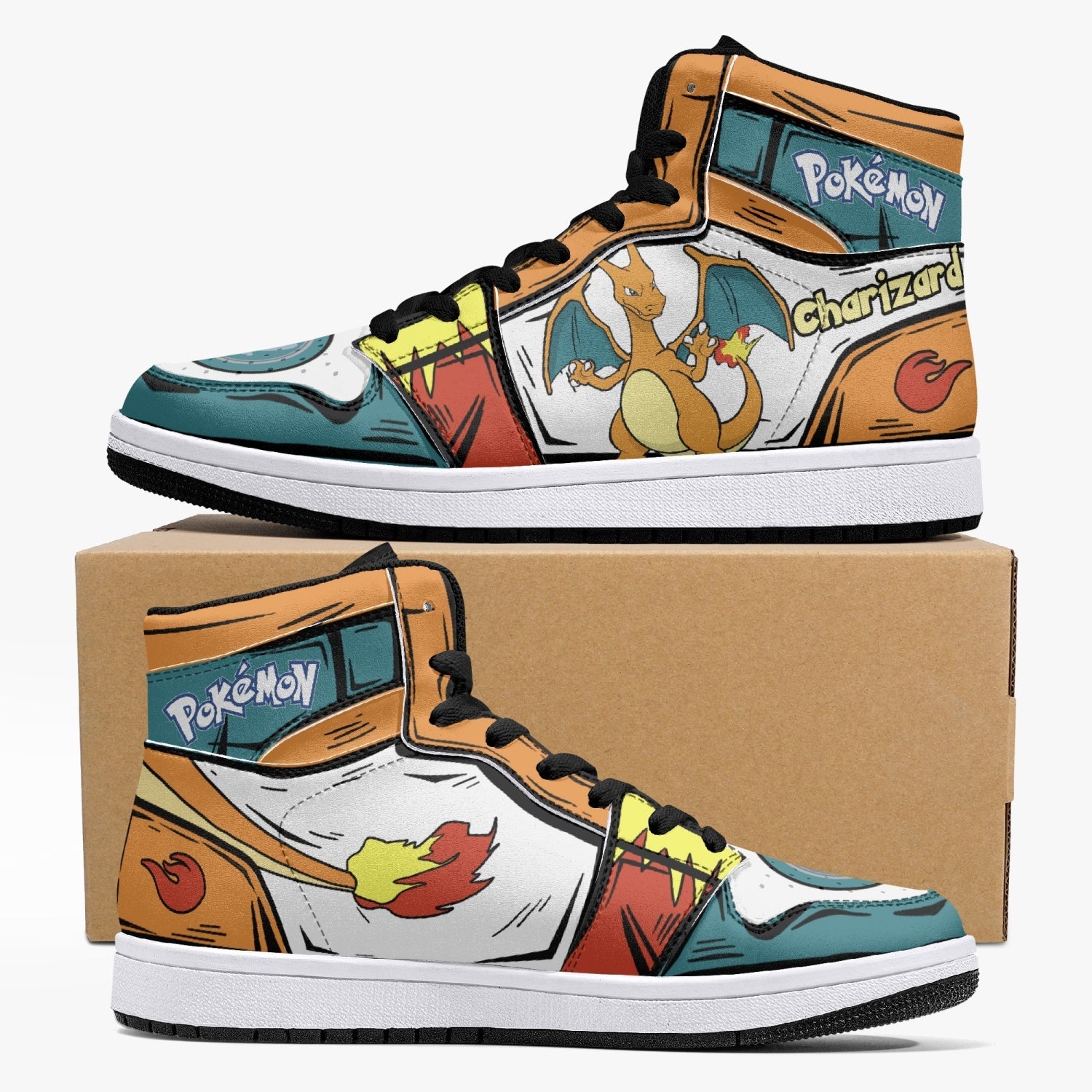 Charizard Pokemon Custom Sneaker Mid 1 Basketball Shoes - Otaku Hall
