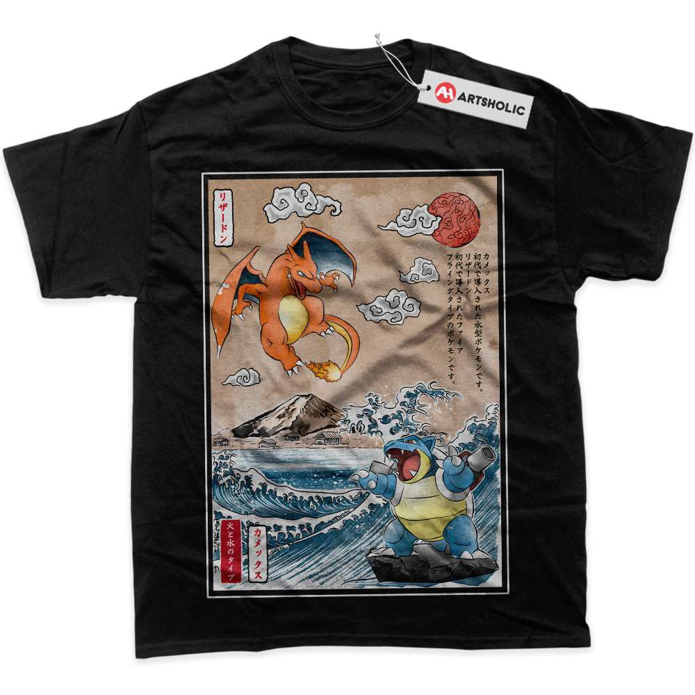Alternative view of Charizard vs Blastoise Shirt, Pokemon Shirt, Anime Shirt, Graphic T-Shirt