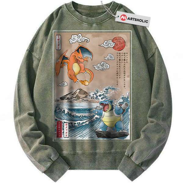 Alternative view of Charizard vs Blastoise Sweatshirt, Pokemon Sweatshirt, Anime Sweatshirt, Vintage Sweater