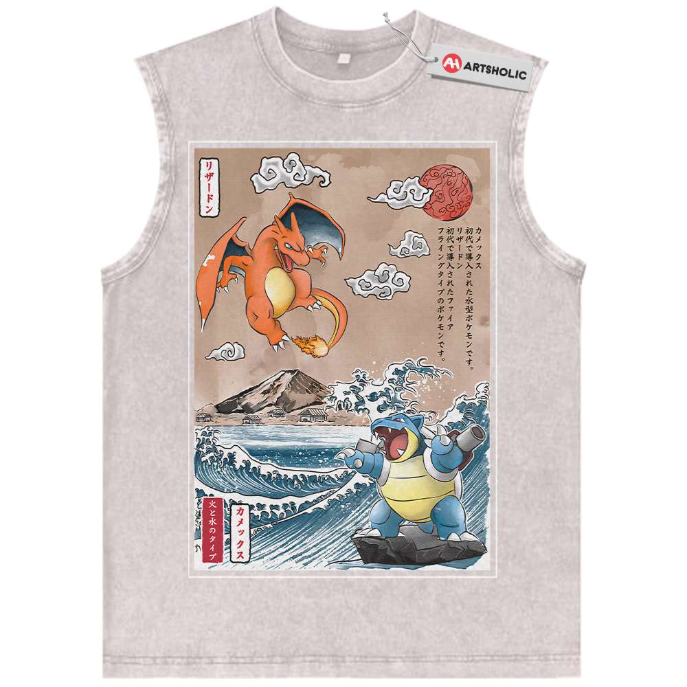 Alternative view of Charizard vs Blastoise Tank Top, Pokemon Tank Top, Anime Tank Top, Vintage Tank Top