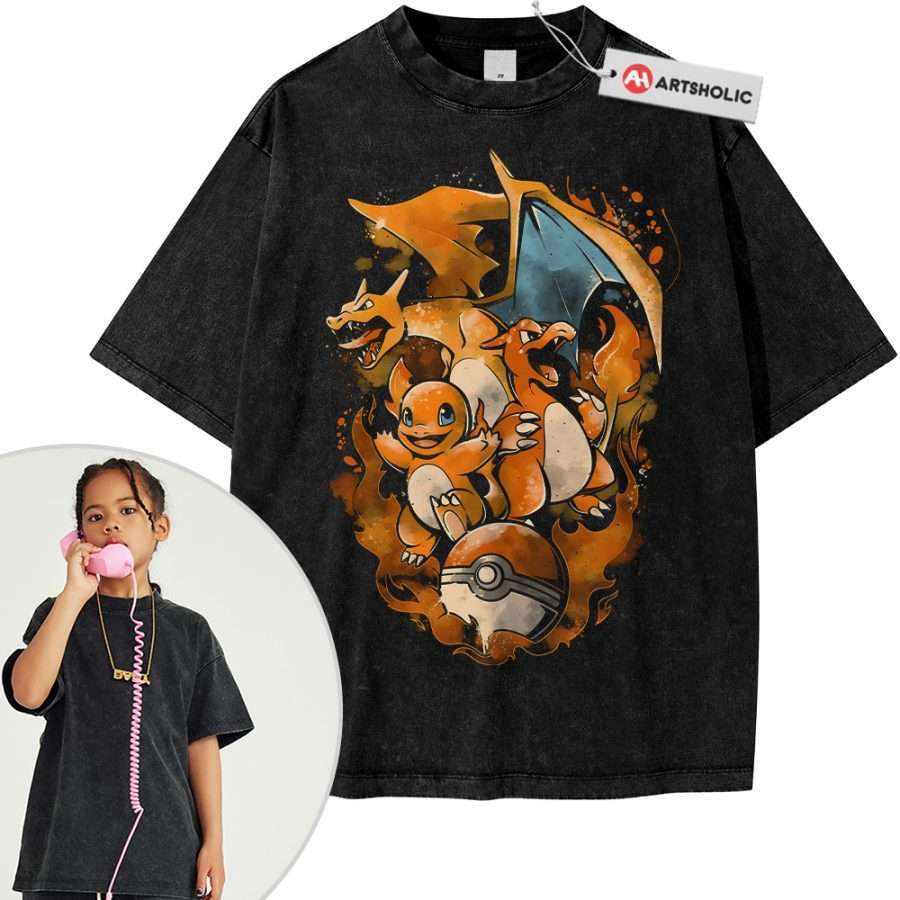 Alternative view of Charmander - Charmeleon - Charizard Shirt For Kids, Pokemon Shirt For Kids, Anime Shirt For Kids, Vintage Tee For Kids