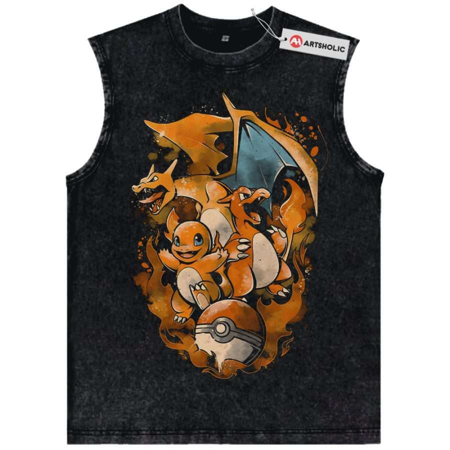 Alternative view of Charmander - Charmeleon - Charizard Tank Top, Pokemon Tank Top,Anime Tank Top, Vintage Tank Top