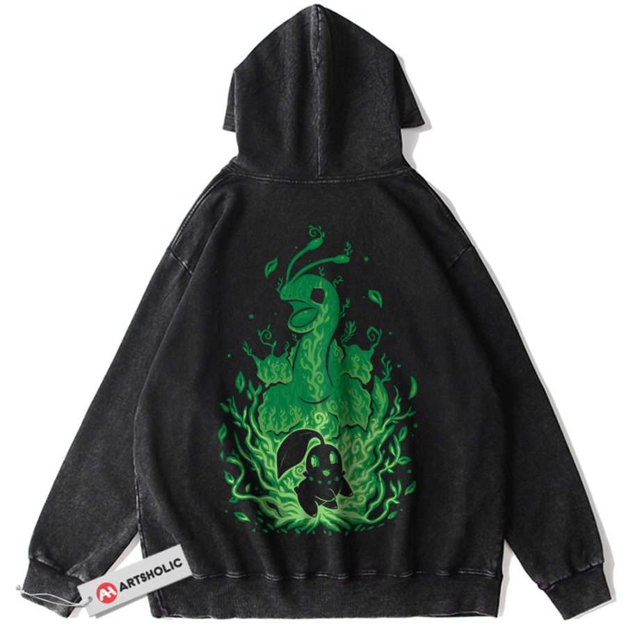 Alternative view of Chikorita Hoodie, Meganium Hoodie, Pokemon Hoodie, Anime Hoodie, Vintage Hoodie