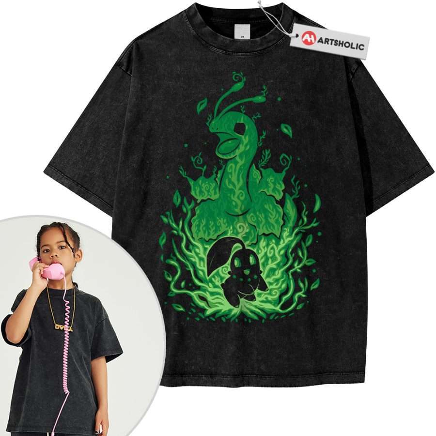 Alternative view of Chikorita Shirt For Kids, Meganium Shirt For Kids, Pokemon Shirt For Kids, Anime Shirt For Kids, Vintage Tee For Kids