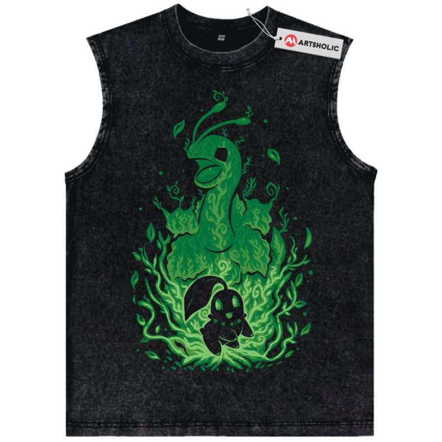 Alternative view of Chikorita Tank Top, Meganium Tank Top, Pokemon Tank Top,Anime Tank Top, Vintage Tank Top