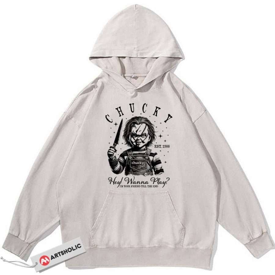 Alternative view of Chucky Hoodie, Child's Play Hoodie, Halloween Hoodie, Horror Hoodie, Vintage Hoodie