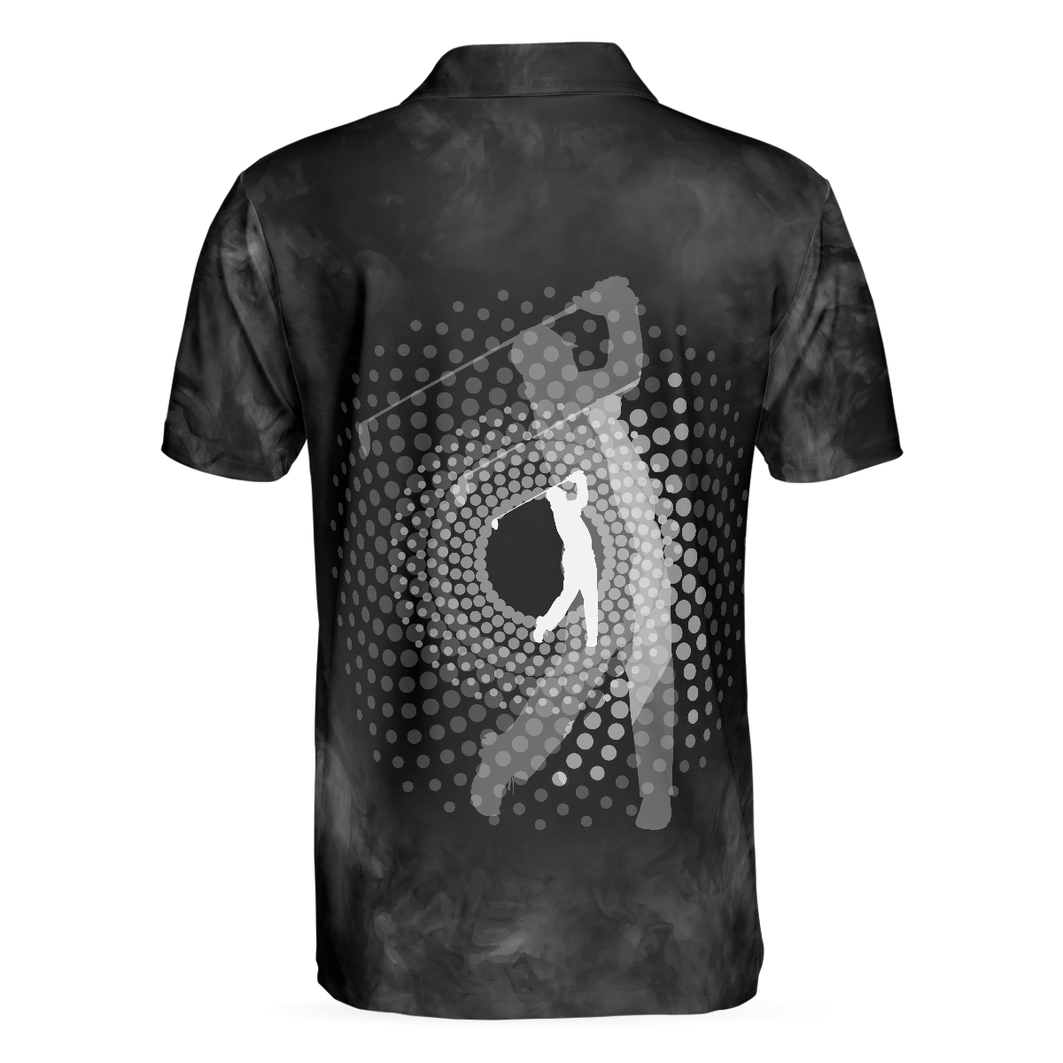 Alternative view of Classic Golf Ball On Smoke Background Polo Shirt, Geometric Circle Dot Graphic Polo Shirt, Best Golf Shirt For Men