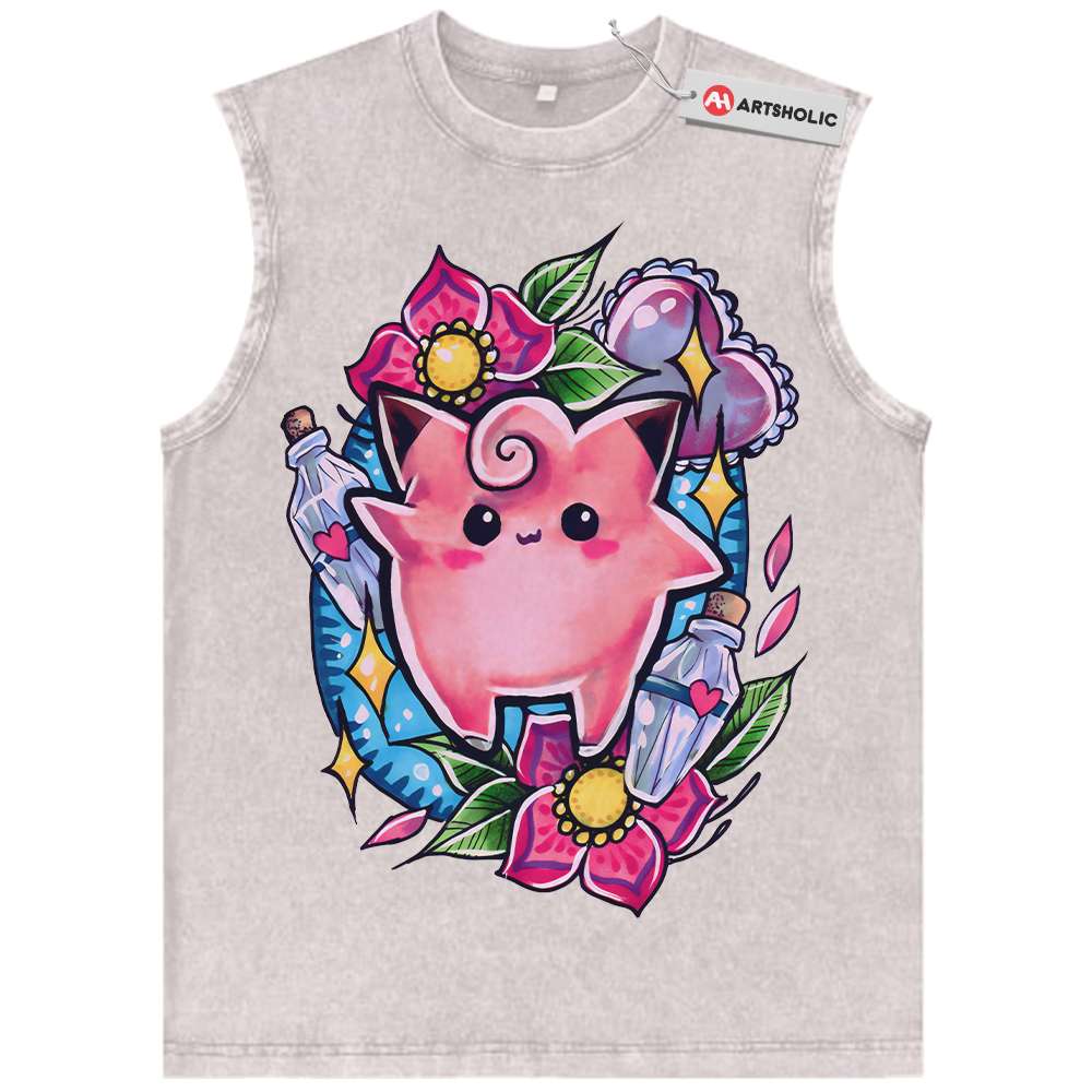 Alternative view of Clefairy Tank Top, Pokemon Tank Top, Anime Tank Top, Vintage Tank Top