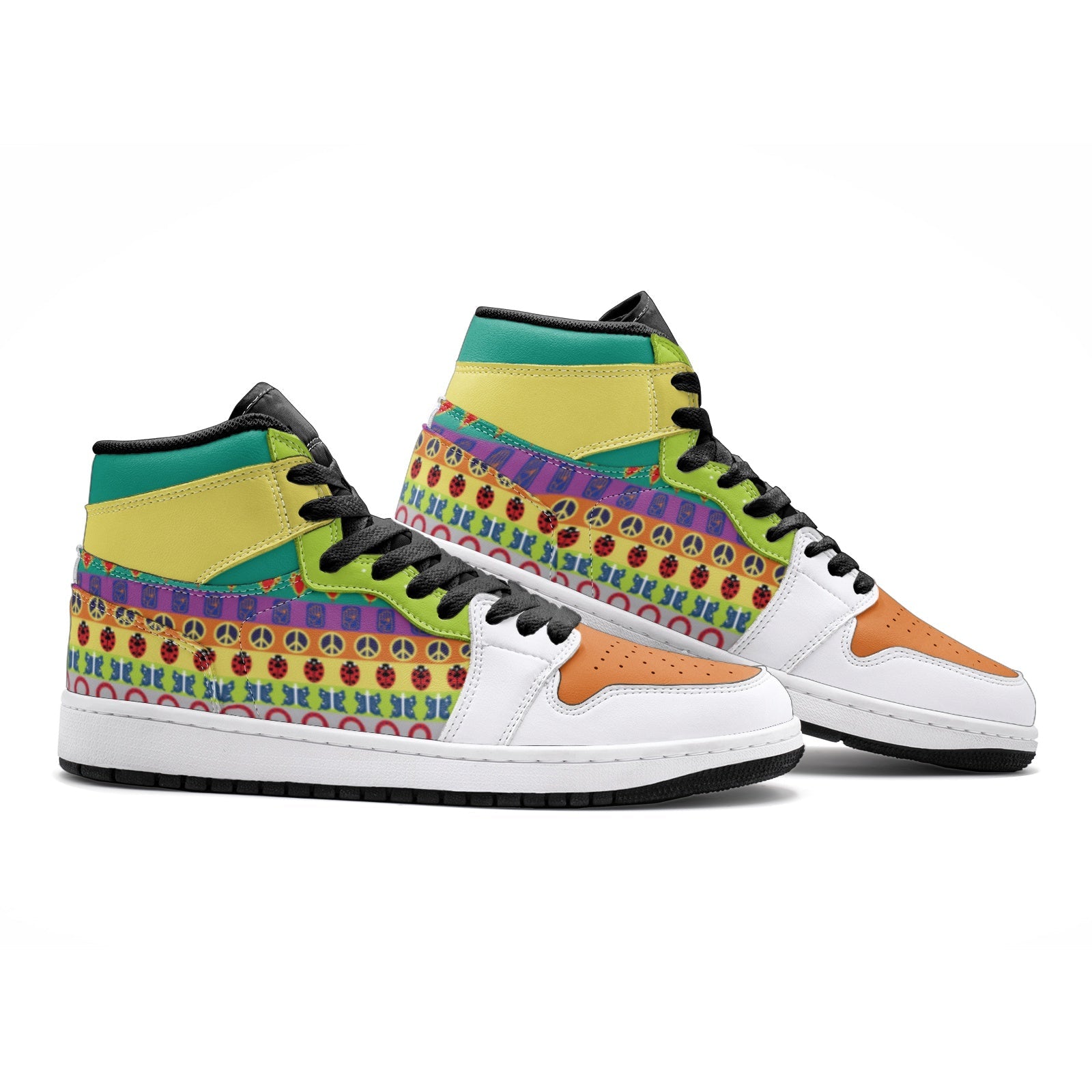 Alternative view of Colorful Patterns Jojo's Bizarre Adventure Custom Sneaker Mid 1 Basketball Shoes - Otaku Hall