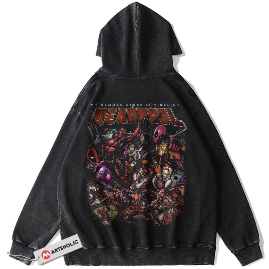 Alternative view of Deadpool Hoodie, Marvel Comics Hoodie, Vintage Hoodie