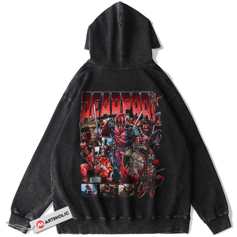 Alternative view of Deadpool Hoodie, Marvel Comics Hoodie, Vintage Hoodie