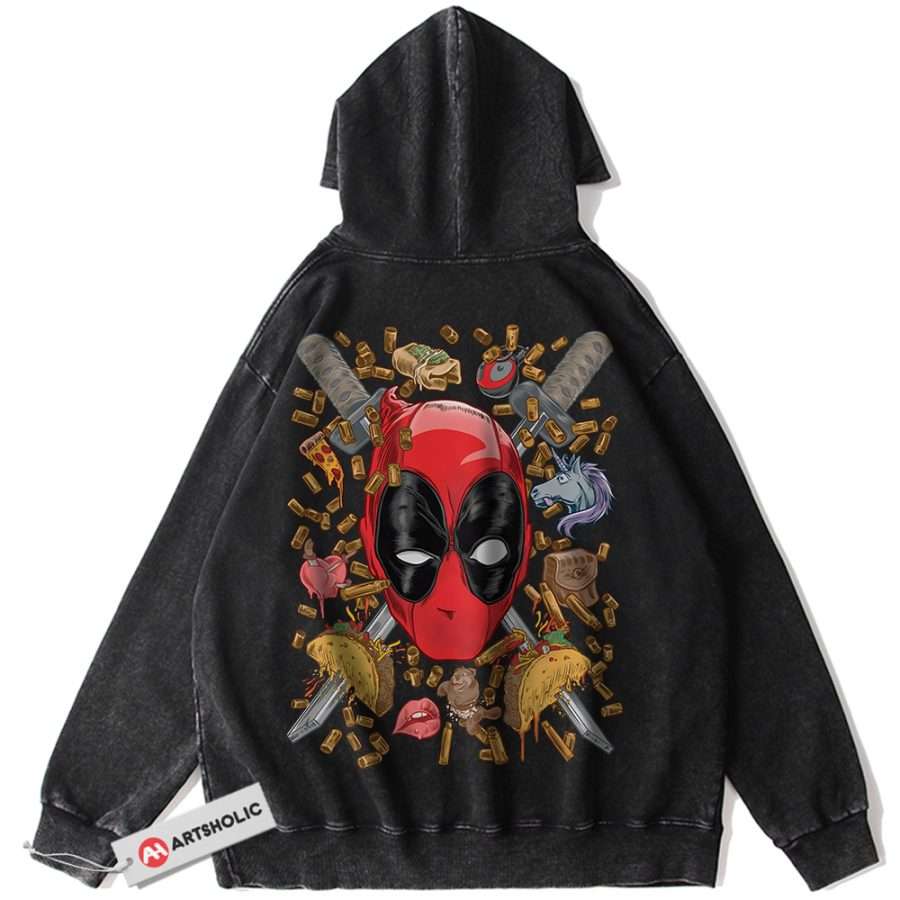 Alternative view of Deadpool Hoodie, Marvel Comics Hoodie, Vintage Hoodie