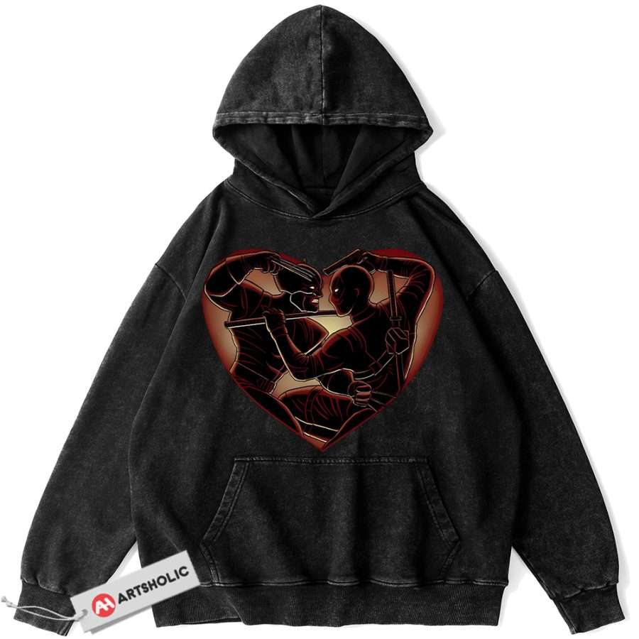 Alternative view of Deadpool vs Wolverine Hoodie, Marvel Comics Hoodie, Vintage Hoodie