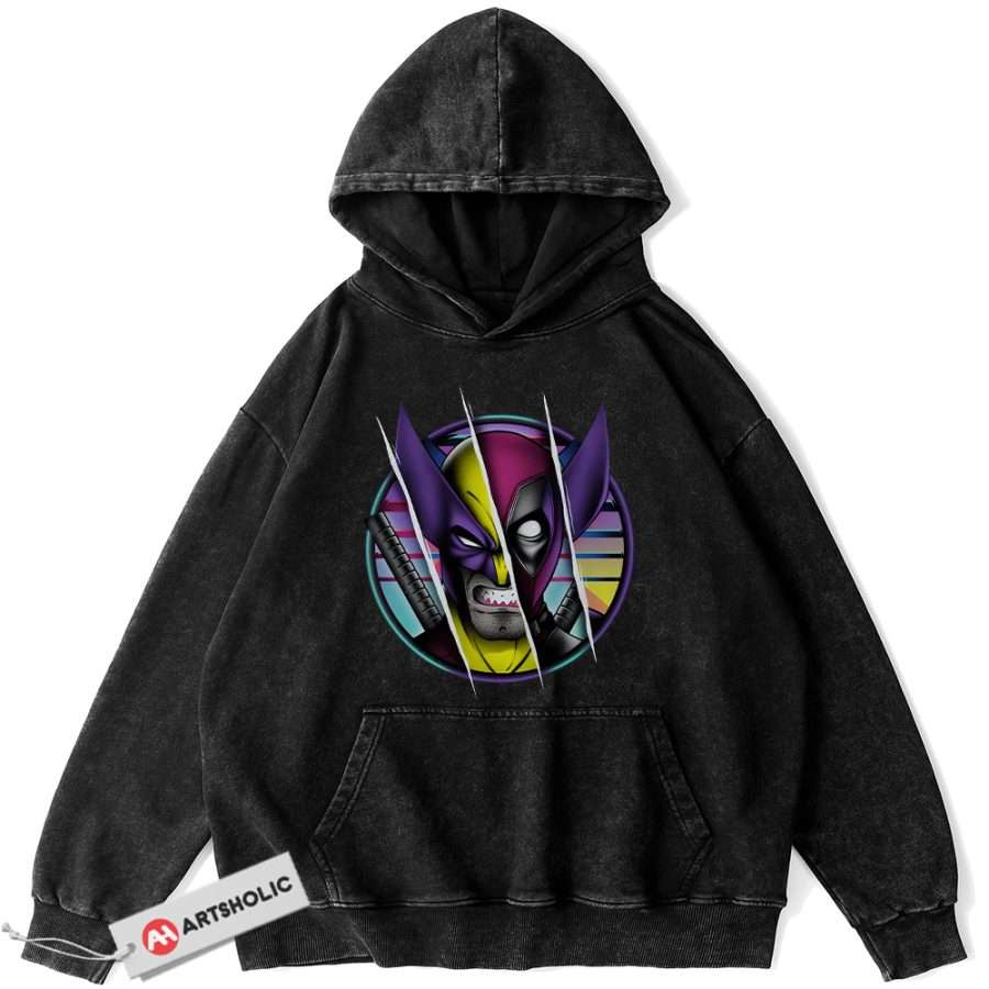 Alternative view of Deadpool vs Wolverine Hoodie, Marvel Comics Hoodie, Vintage Hoodie