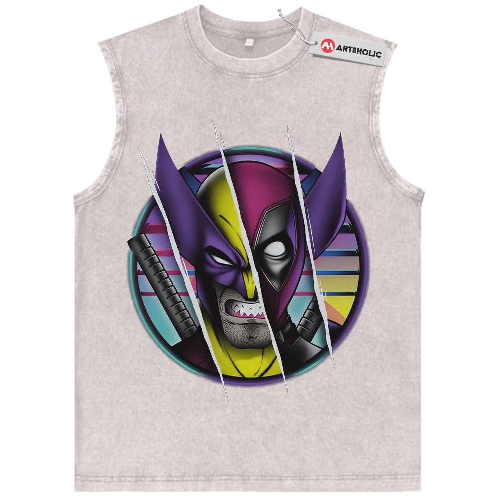Alternative view of Deadpool vs Wolverine Tank Top, Marvel Comics Tank Top, Vintage Tank Top