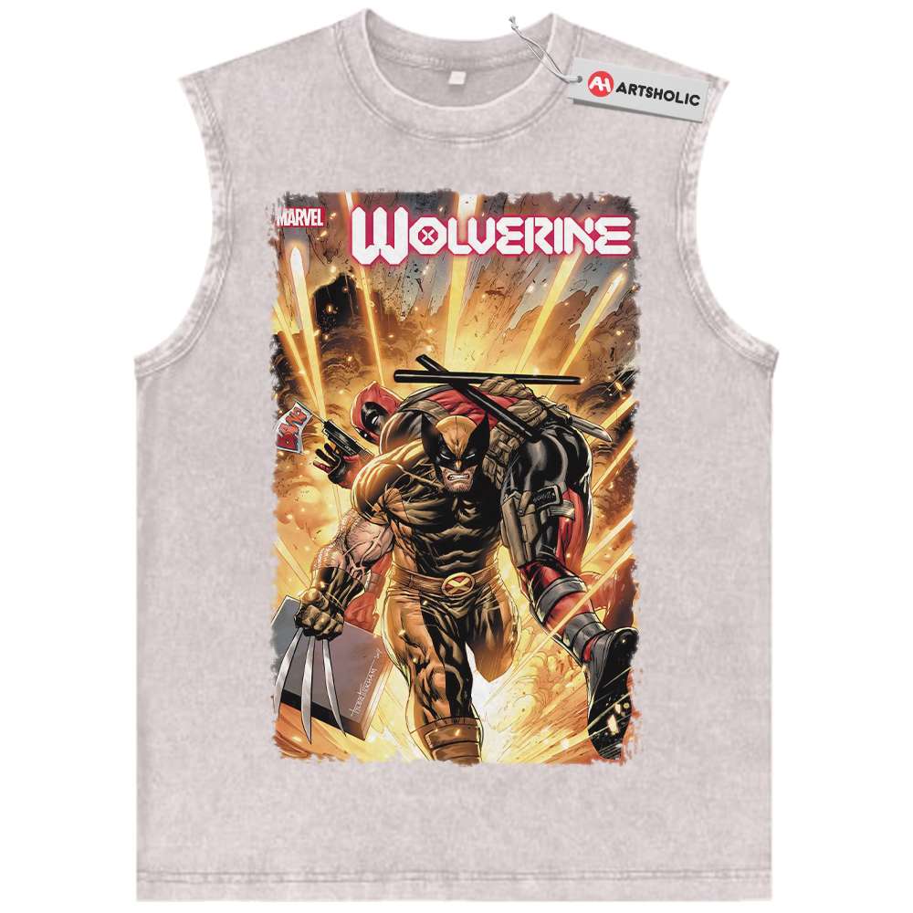 Alternative view of Deadpool vs Wolverine Tank Top, Marvel Comics Tank Top, Vintage Tank Top
