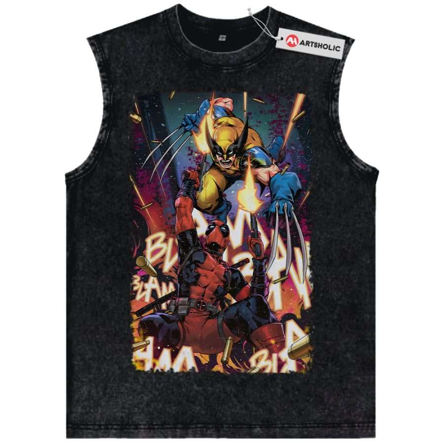 Alternative view of Deadpool vs Wolverine Tank Top, Marvel Comics Tank Top, Vintage Tank Top