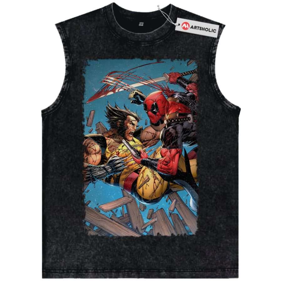 Alternative view of Deadpool vs Wolverine Tank Top, Marvel Comics Tank Top, Vintage Tank Top