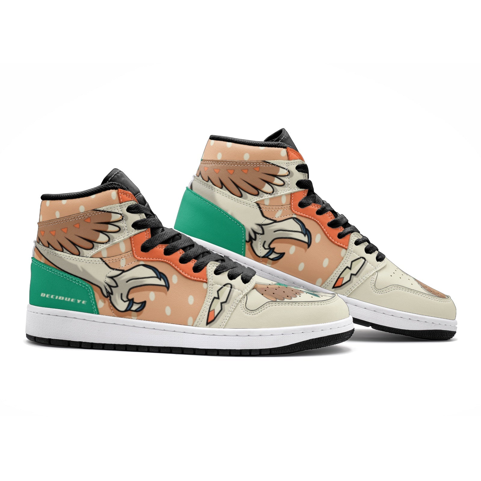 Alternative view of Decidueye Pokemon Custom Sneaker Mid 1 Basketball Shoes - Otaku Hall