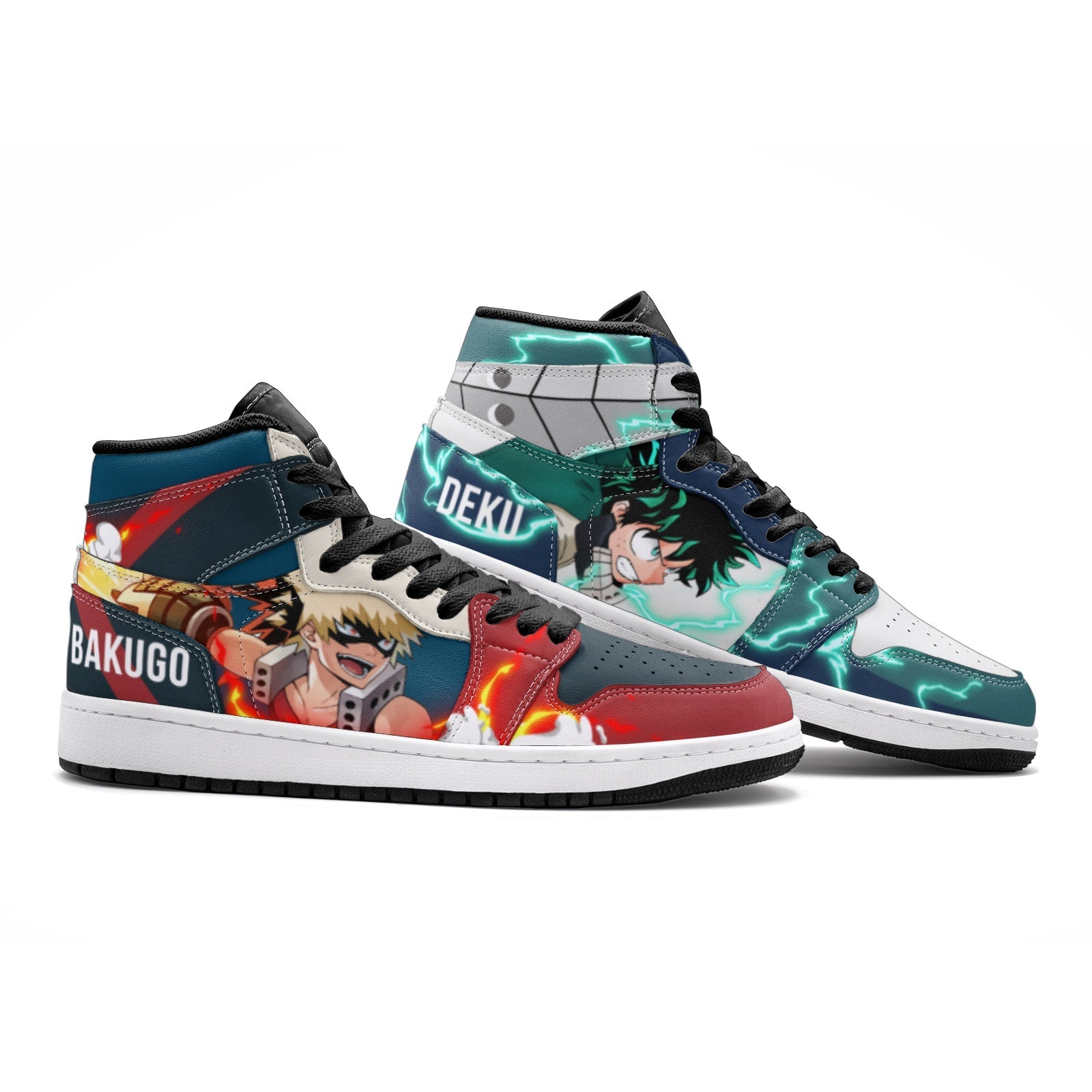 Alternative view of Deku and Bakugo My Hero Academia V2 Custom Sneaker Mid 1 Basketball Shoes - Otaku Hall