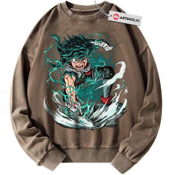 Alternative view of Deku Sweatshirt, Izuku Midoriya Sweatshirt, MHA Sweatshirt, Anime Sweatshirt, Vintage Sweatshirt