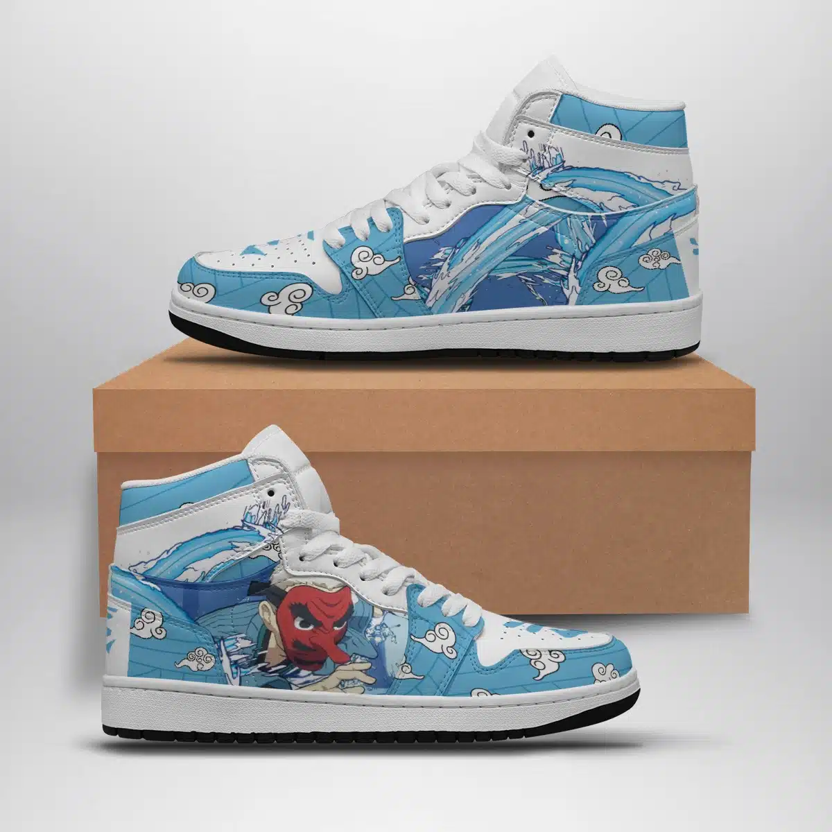 Demon Slayer Sakonji Urokodaki Mask Graphic Custom Sneaker Mid 1 Basketball Shoes for Anime Fans - Otaku Hall